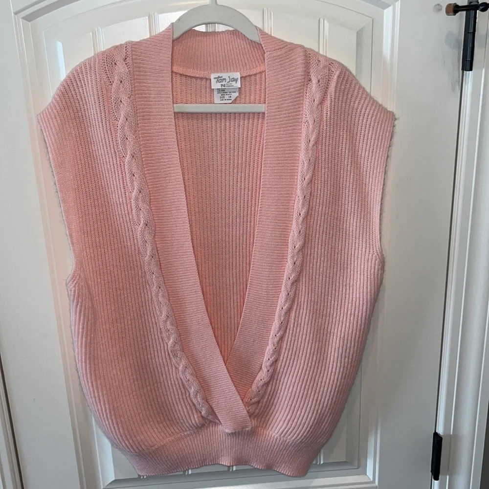 VINTAGE light pink sweater vest topper woolblend boho grandmacore cottagecore 1X - Picture 11 of 15